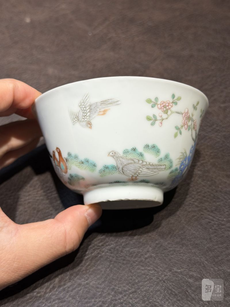 清道光 “宝善斋制”款粉鸟花鸟茶盅一对 - 图15